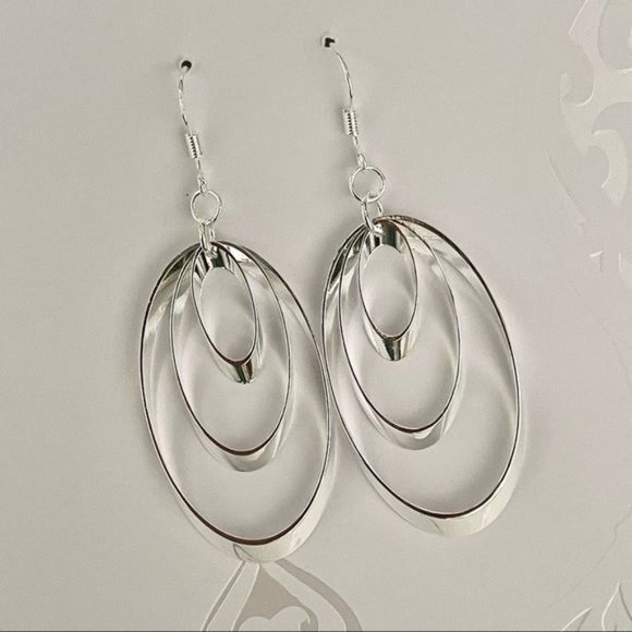 Sterling Silver Layered Oval Hoop Earrings New - Picture 4 of 5
